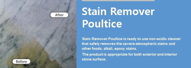 ConfiAd® Stain Remover Poultice is ready to use non-acidic cleaner that safely removes the severe atmospheric stains and other foods, alkali, epoxy stains. 
The product is appropriate for both exterior and interior stone surface.